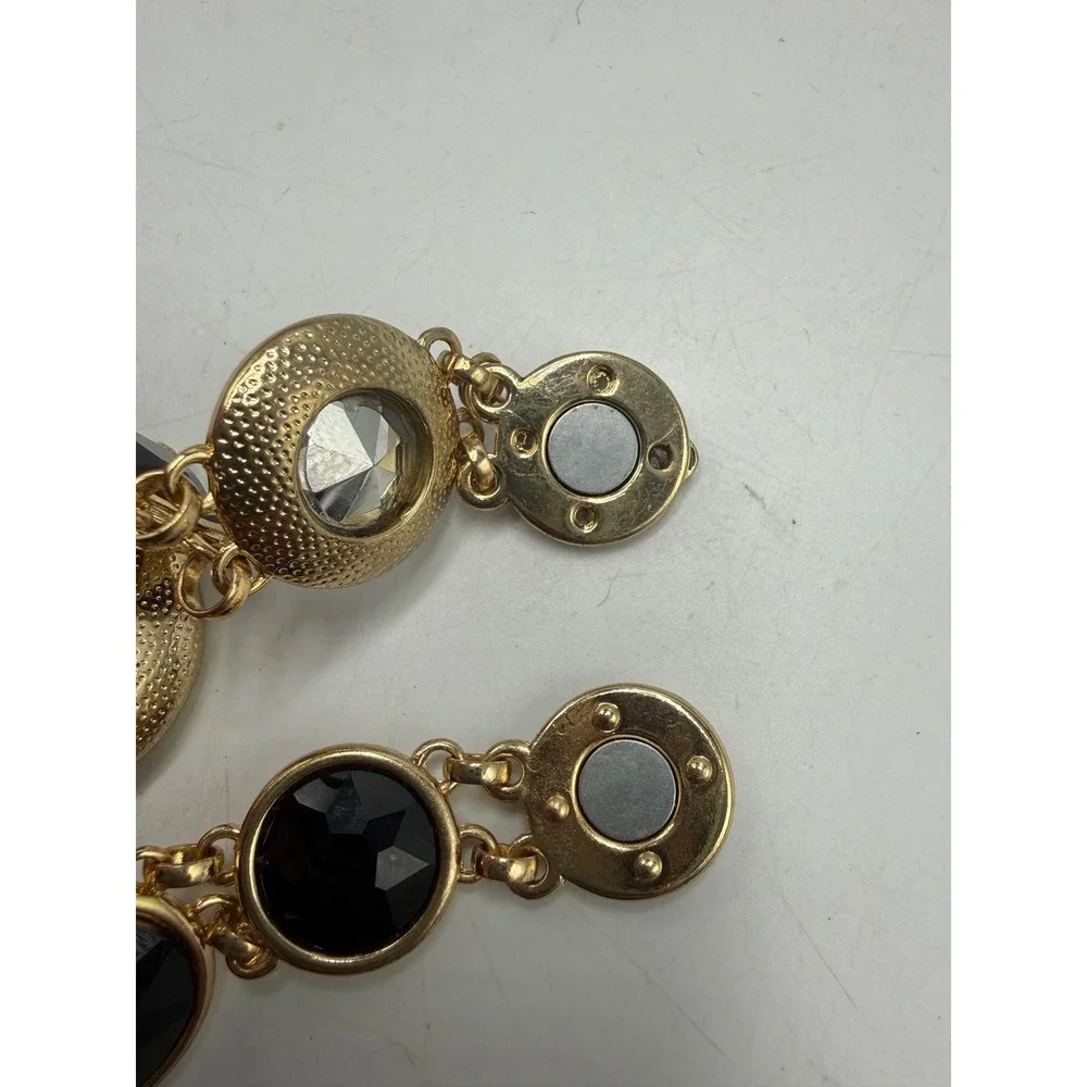 Gold Tone Black Faceted Stone Magnetic Clasp Statement Link Bracelet 8.5 Inch